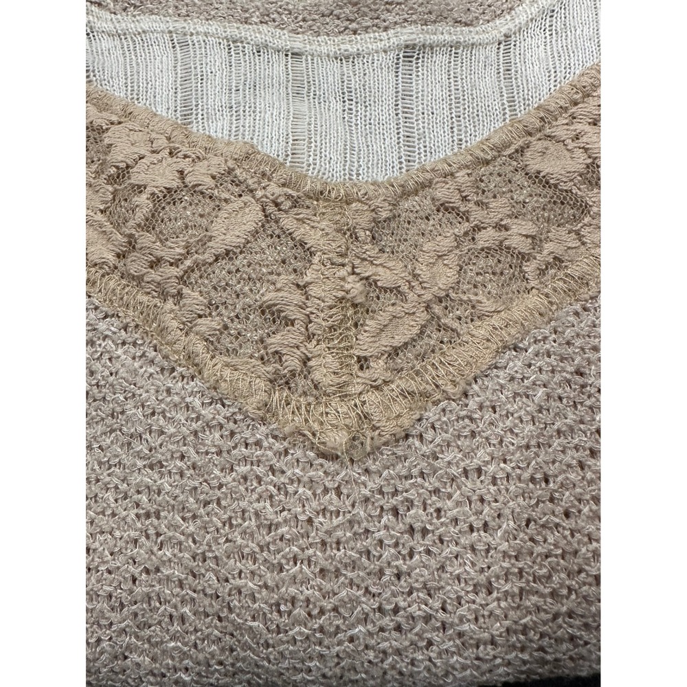 We The Free Lace Inset Open Knit Top XS Sheer Panel Boho Raw Hem Tunic - Picture 2 of 10